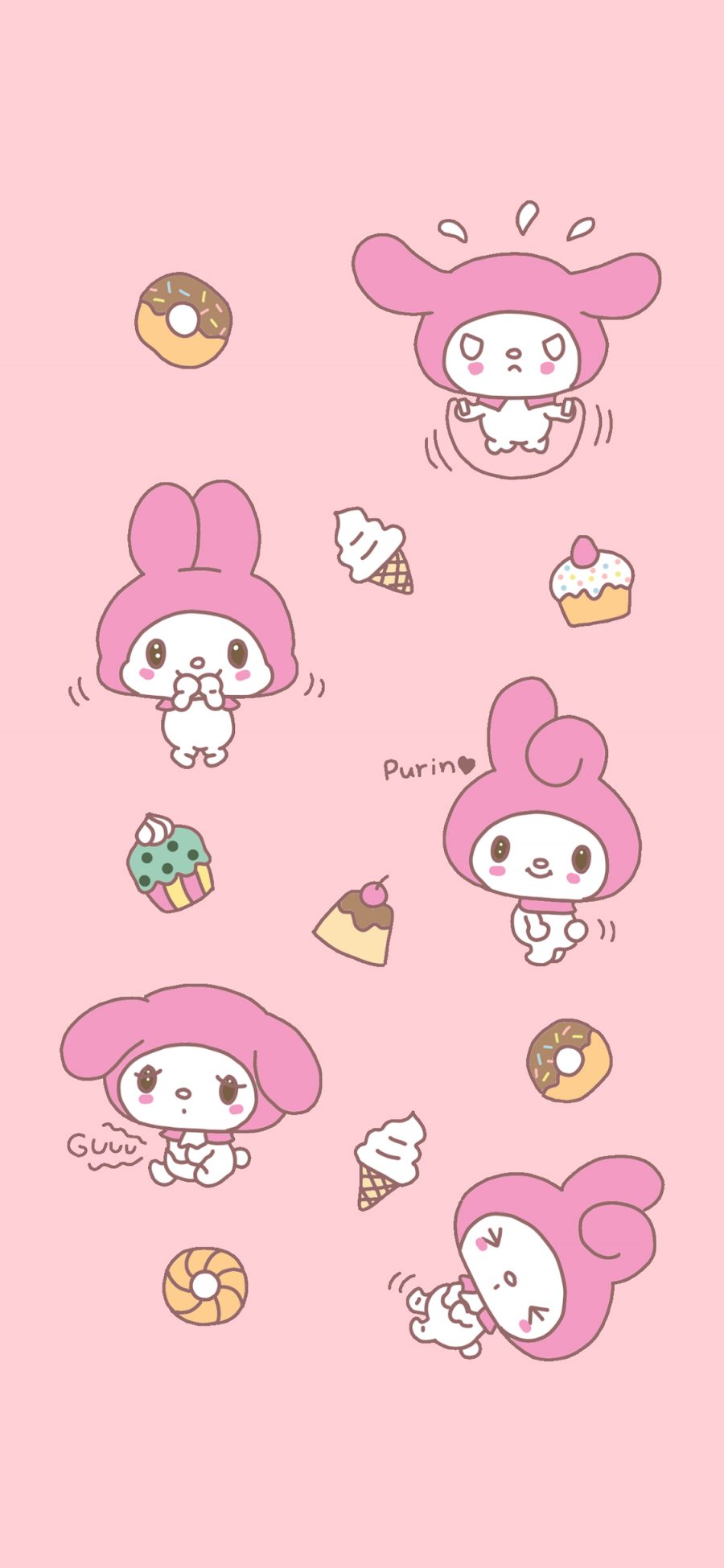 [2436×1125]美乐蒂 粉色 卡通 可爱 Melody 甜品 苹果手机动漫壁纸图片