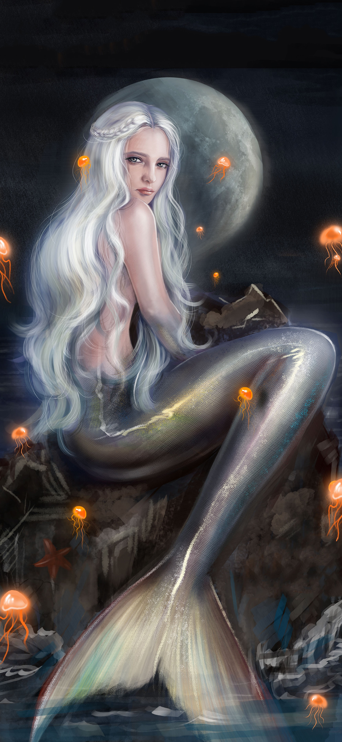 [2436×1125]美人鱼 插画 CG原画（取自站酷网：纯情的黄） 苹果手机动漫壁纸图片