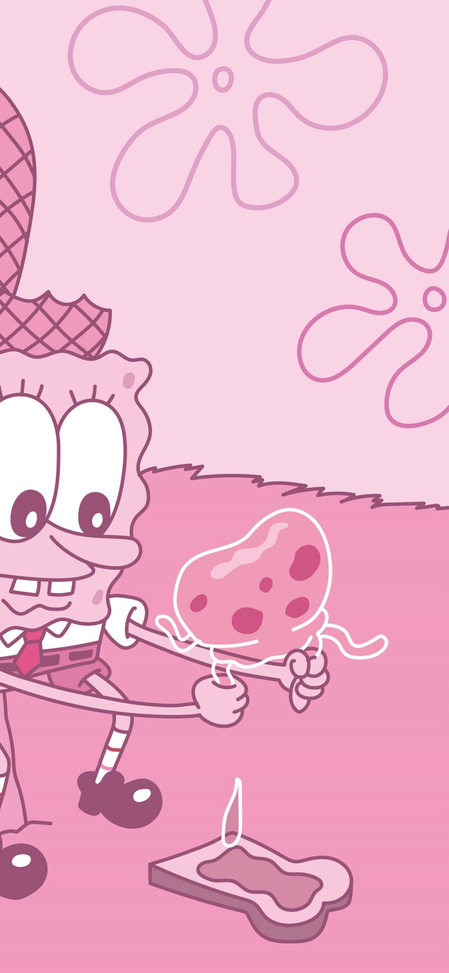 [2436×1125]美国 动画 海绵宝宝 水母 粉色 苹果手机动漫壁纸图片