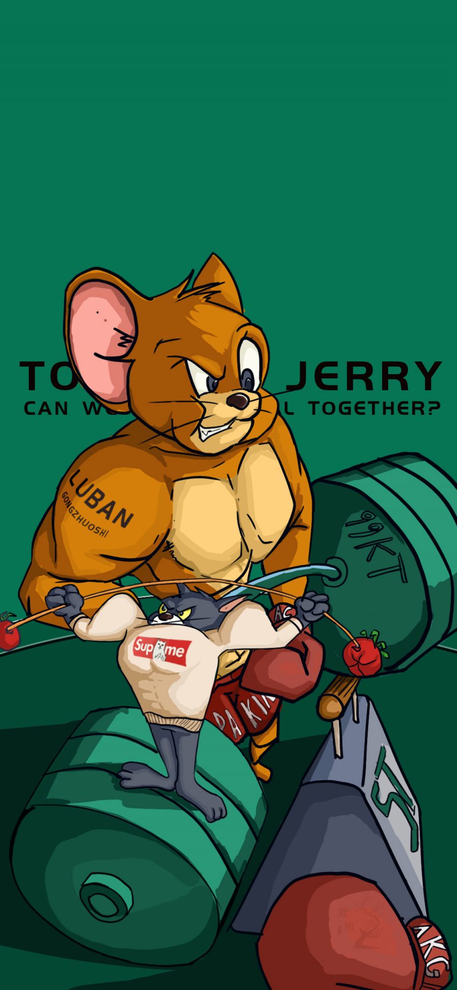 [2436×1125]美国 猫和老师 杰瑞鼠 Jerry 苹果手机动漫壁纸图片