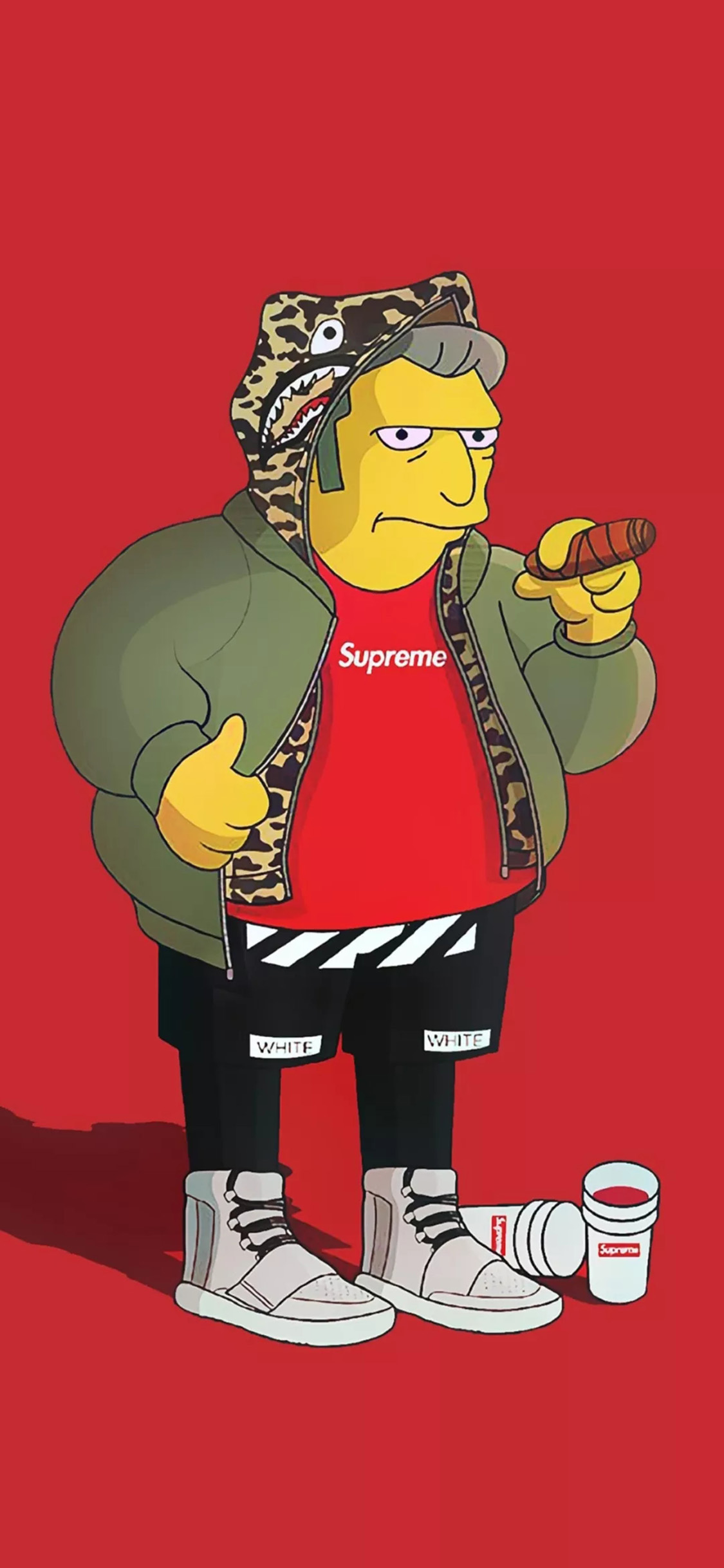 [2436×1125]美国 辛普森一家 潮牌 supreme 苹果手机动漫壁纸图片