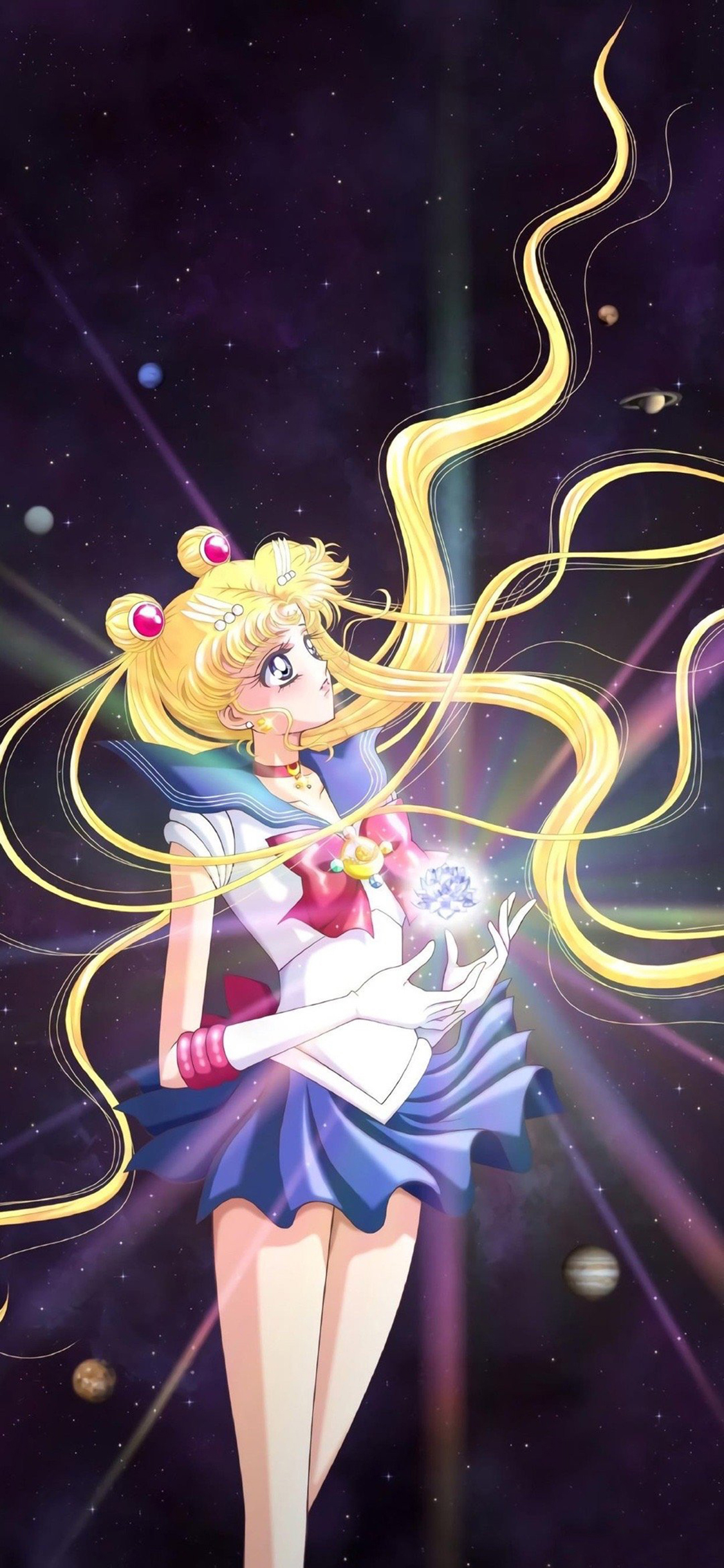 [2436×1125]美少女战士 动画 月野兔 发光 魔法 苹果手机动漫壁纸图片