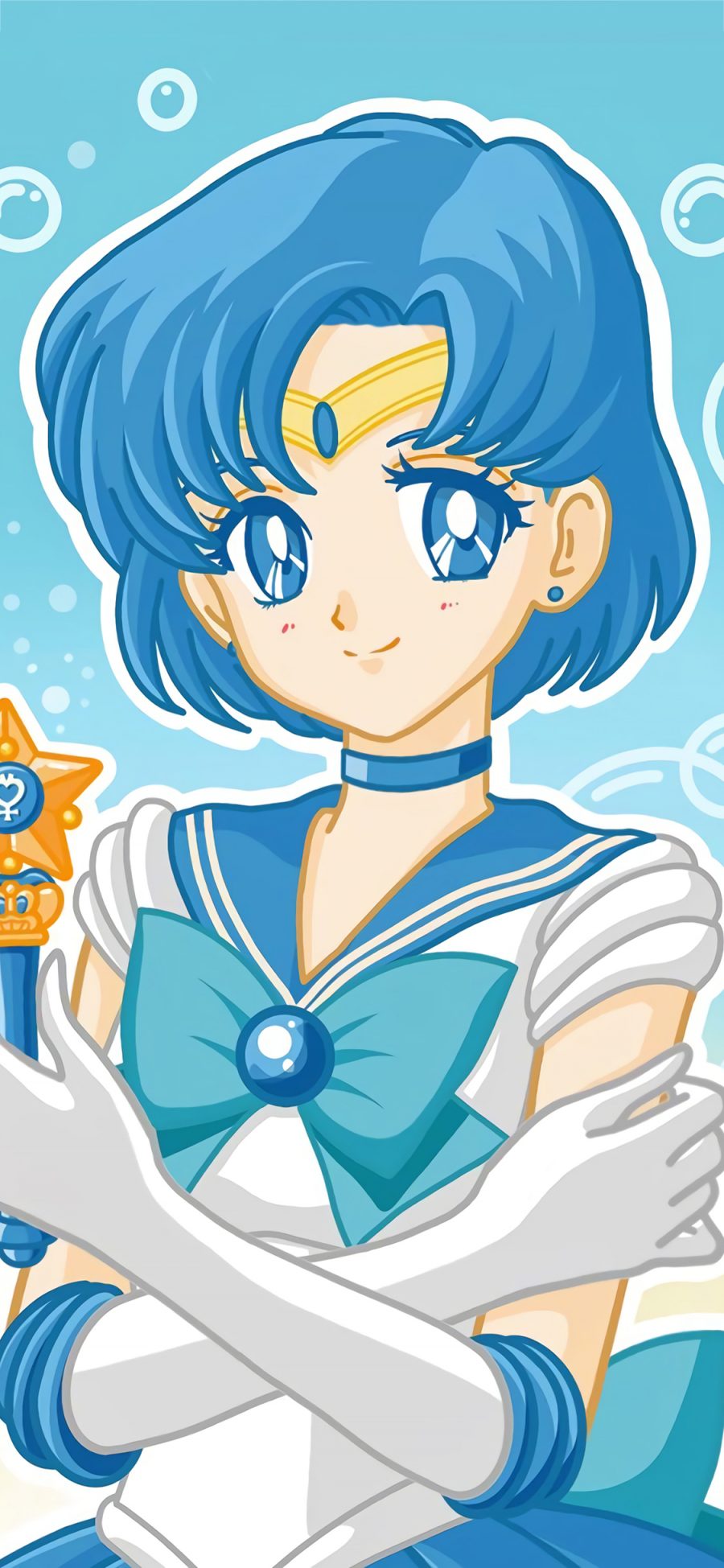 [2436×1125]美少女战士 水野亚美 蓝色 泡泡 动画 苹果手机动漫壁纸图片