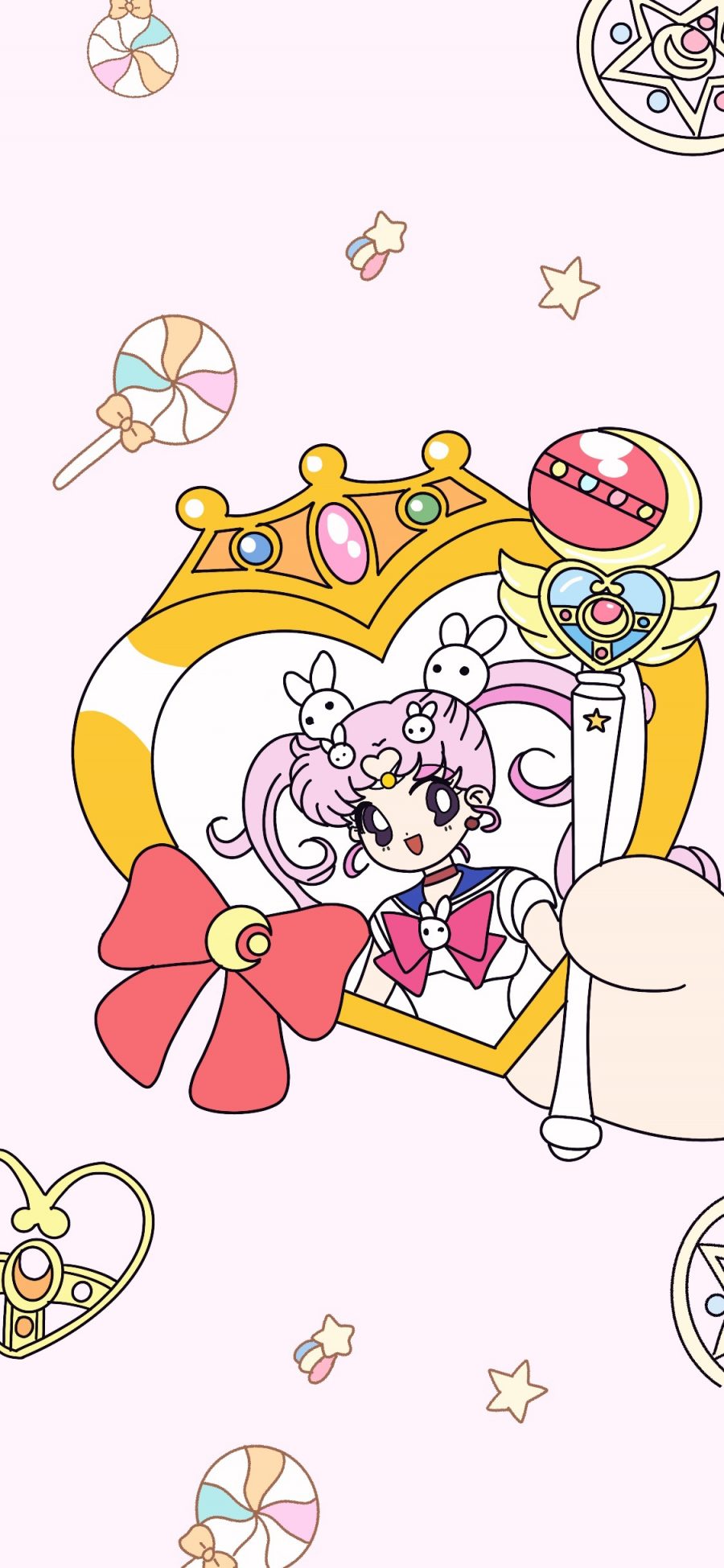 [2436×1125]美少女战士 魔法棒 小小兔 粉色 蝴蝶结 苹果手机动漫壁纸图片