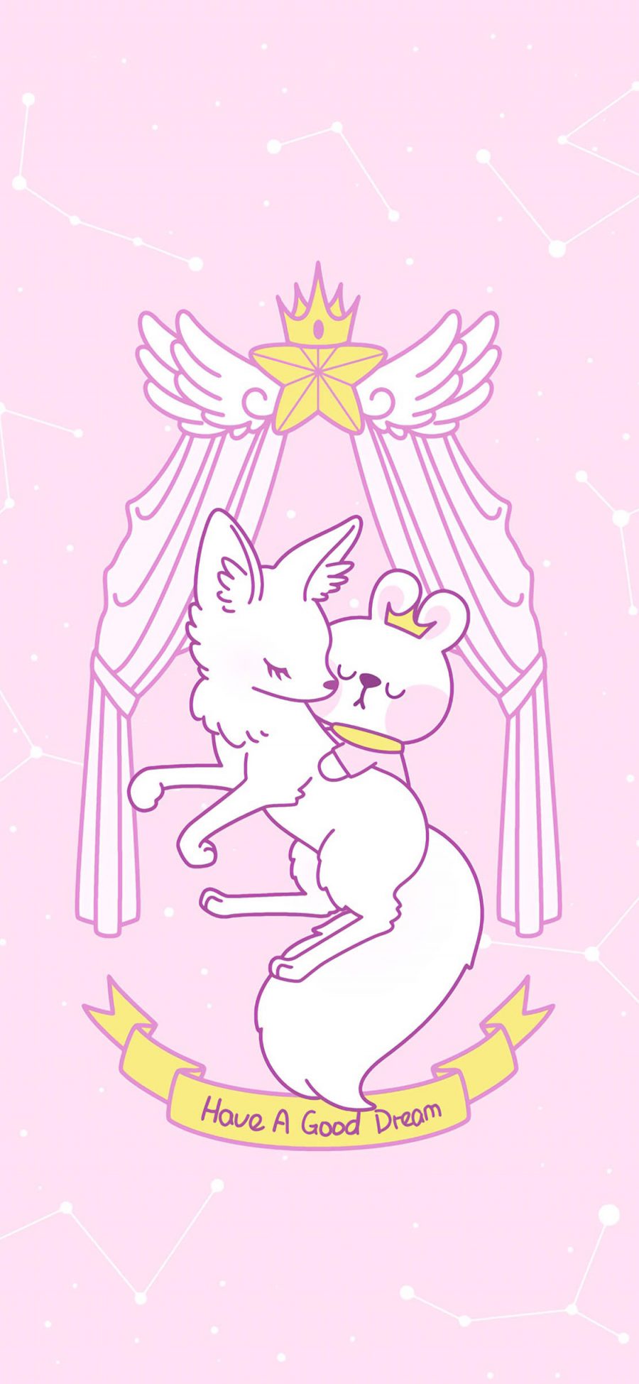 [2436×1125]美梦 粉色 兔子 可爱 星座 狐狸 苹果手机动漫壁纸图片