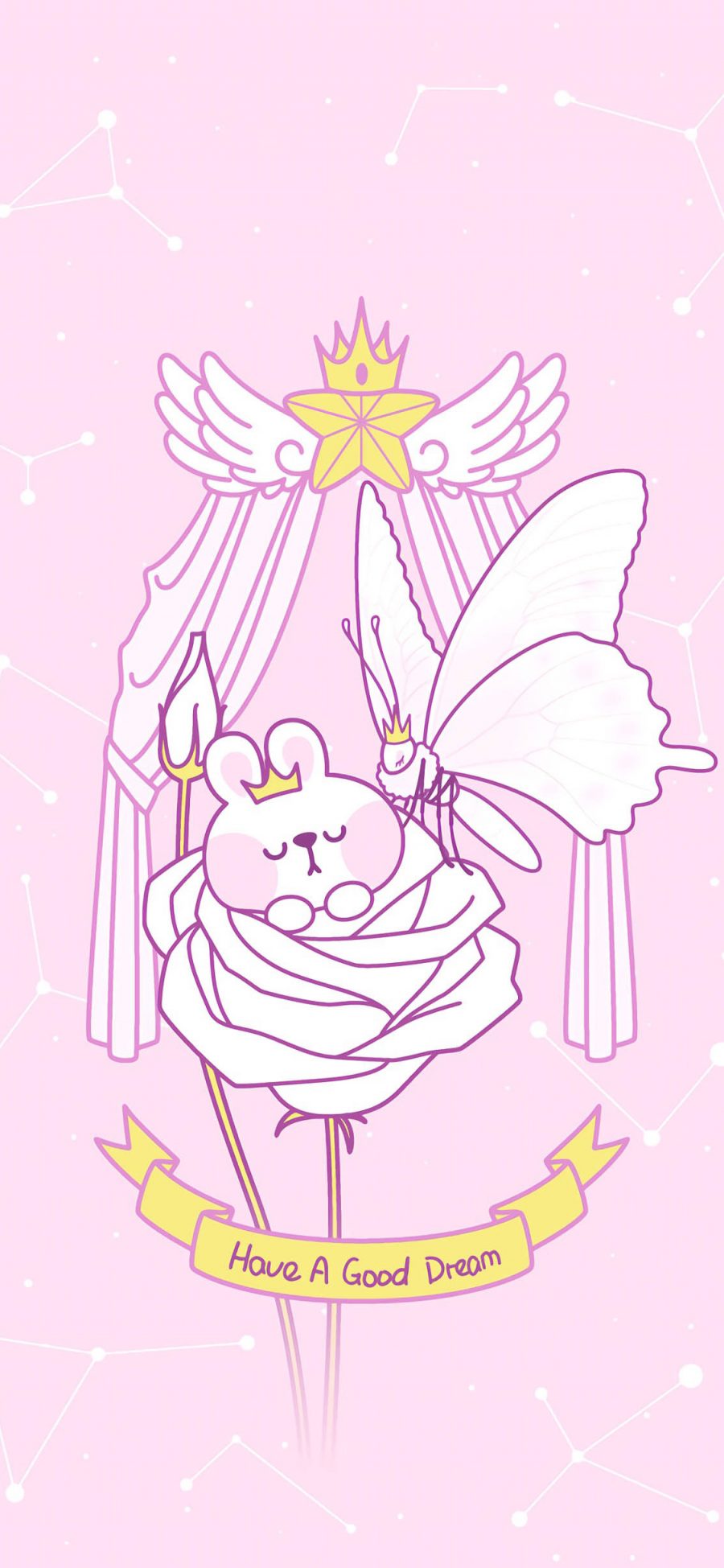 [2436×1125]美梦 粉色 兔子 可爱 星座 玫瑰 蝴蝶 苹果手机动漫壁纸图片