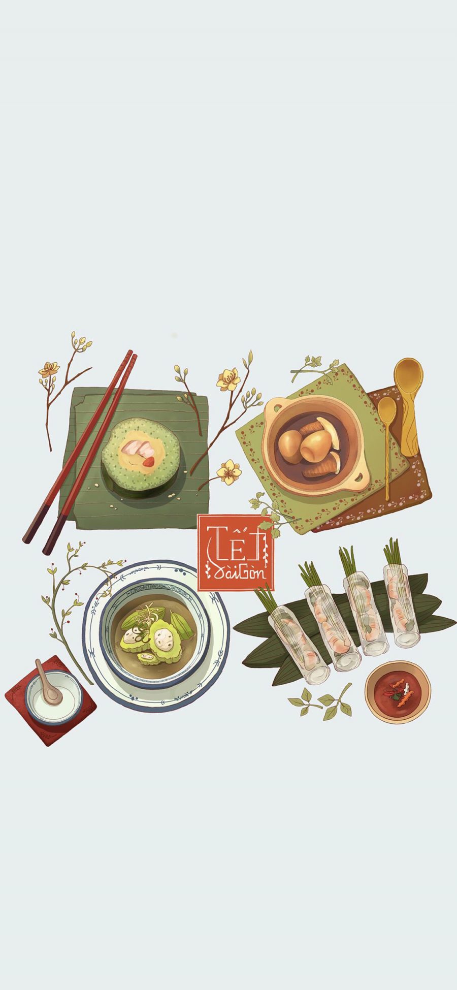 [2436×1125]美食 插画 寿司 汤 苹果手机动漫壁纸图片