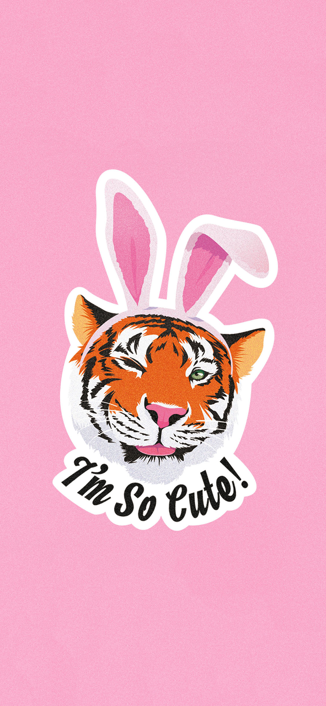 [2436×1125]老虎 兔耳朵 I’m so cute 粉色 苹果手机动漫壁纸图片