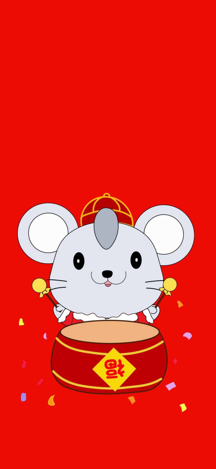 [2436×1125]老鼠 红色 福 打鼓 苹果手机动漫壁纸图片