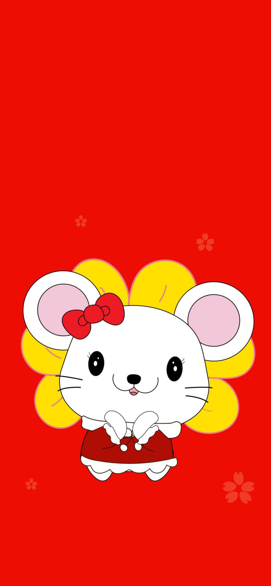 [2436×1125]老鼠 红色 花朵 蝴蝶结 苹果手机动漫壁纸图片