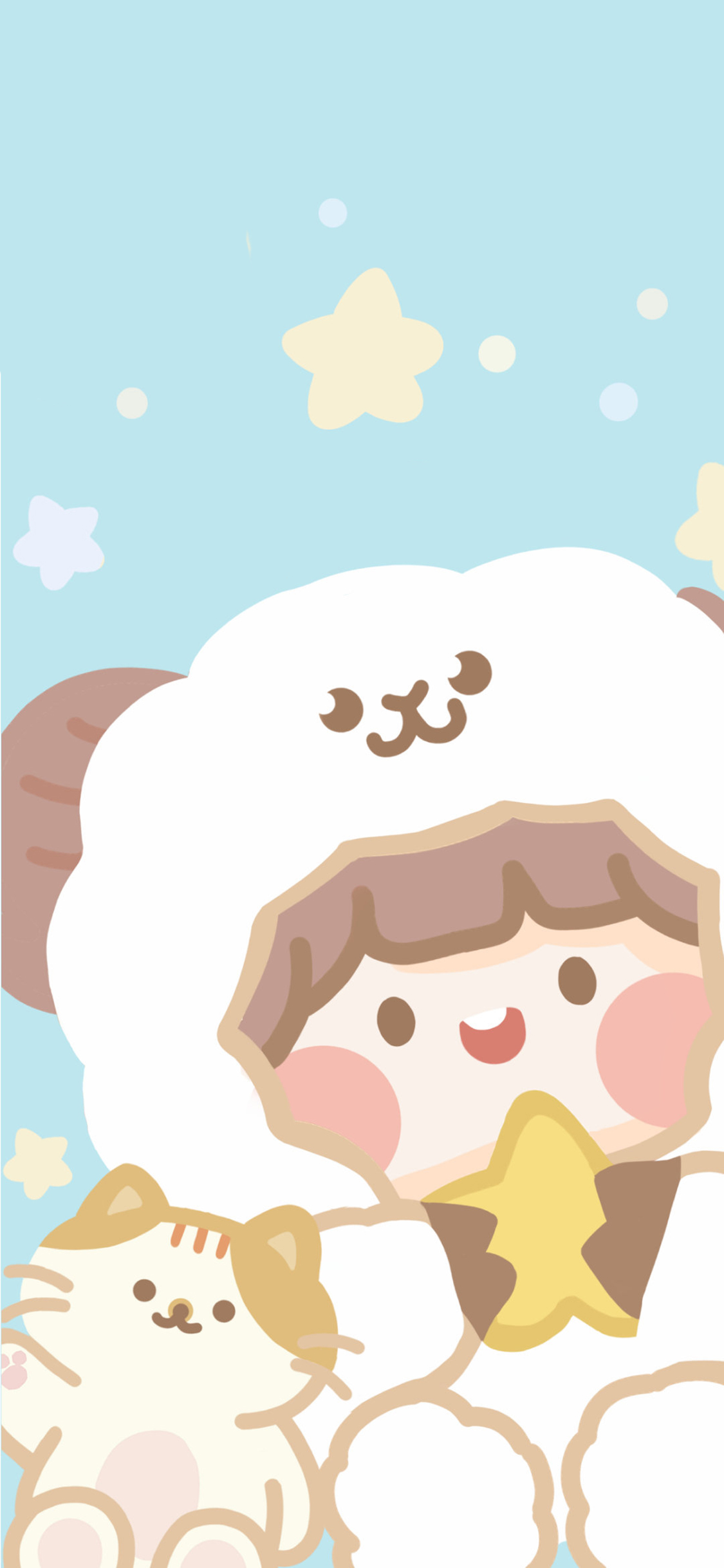 [2436×1125]肉肉酱 星星 羊 猫咪 苹果手机动漫壁纸图片