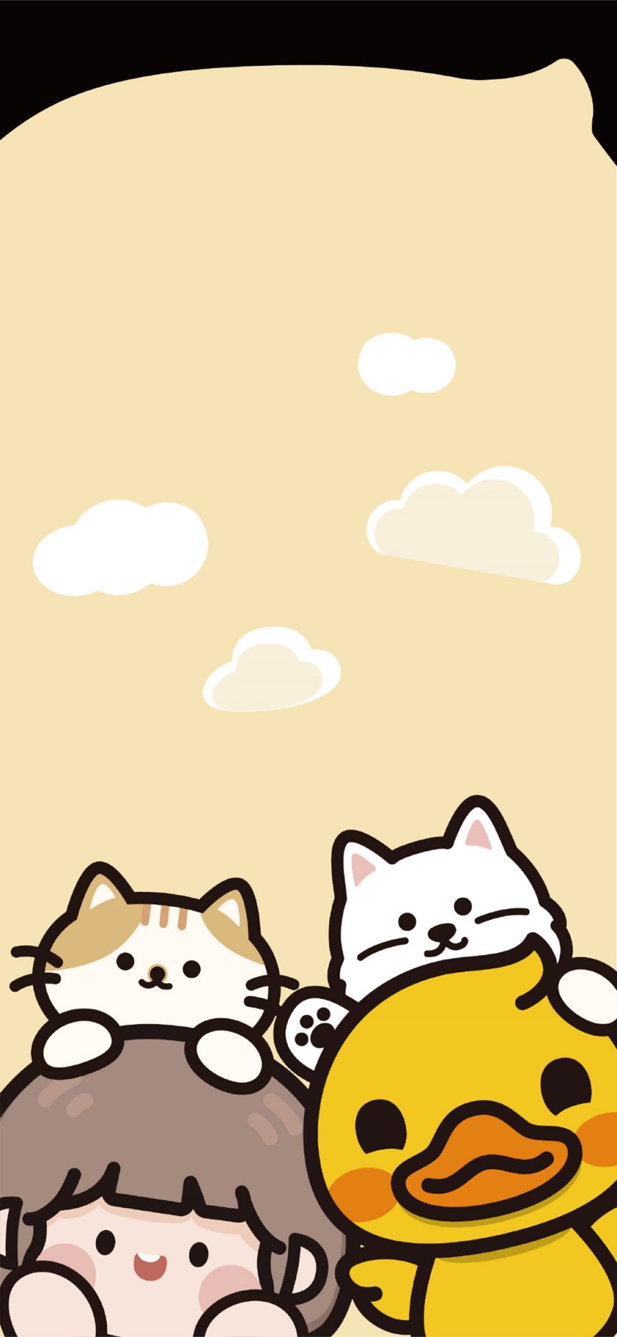 [2436×1125]肉肉酱 黄色 小黄鸭 猫咪 可爱 苹果手机动漫壁纸图片