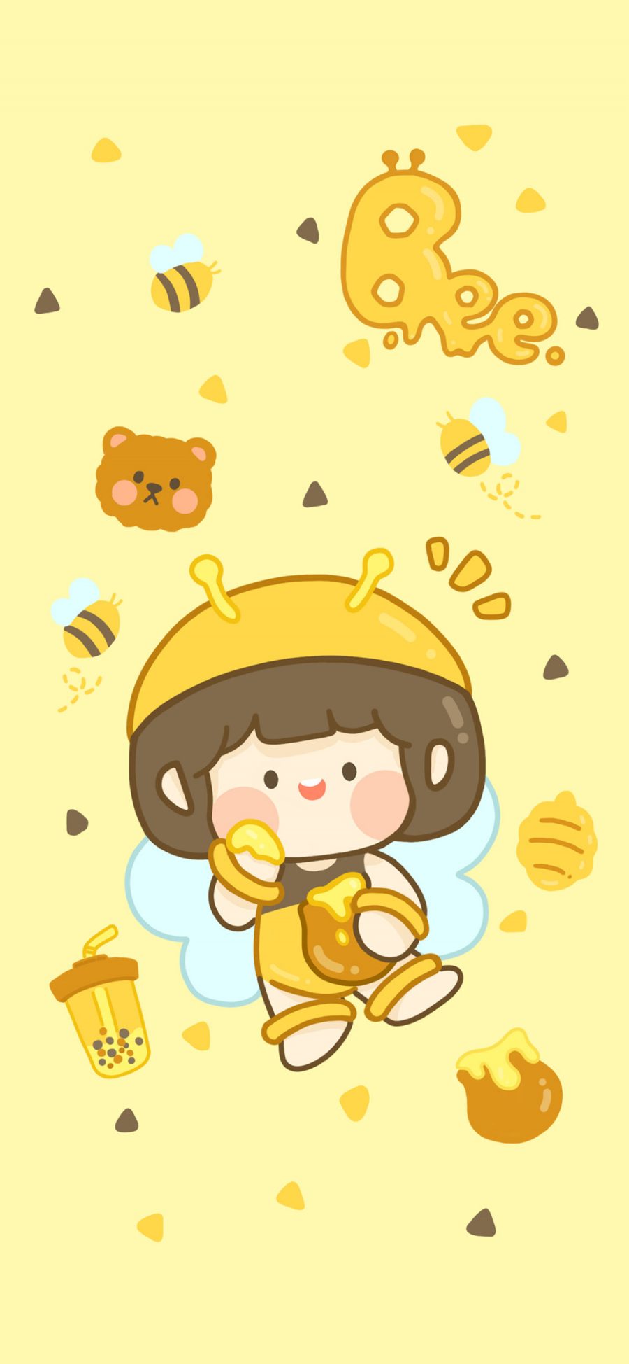 [2436×1125]肉肉酱 黄色 蜜蜂 熊 蜂蜜 苹果手机动漫壁纸图片