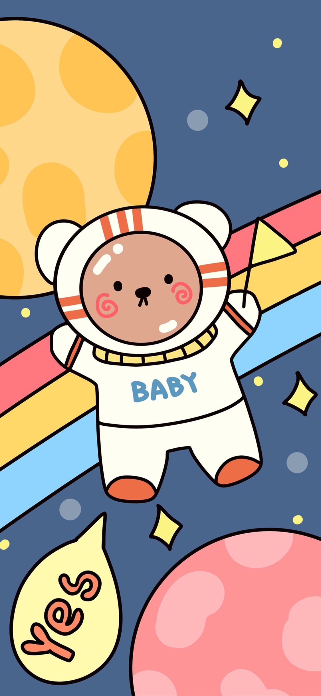 [2436×1125]航空 小熊 baby yes 苹果手机动漫壁纸图片