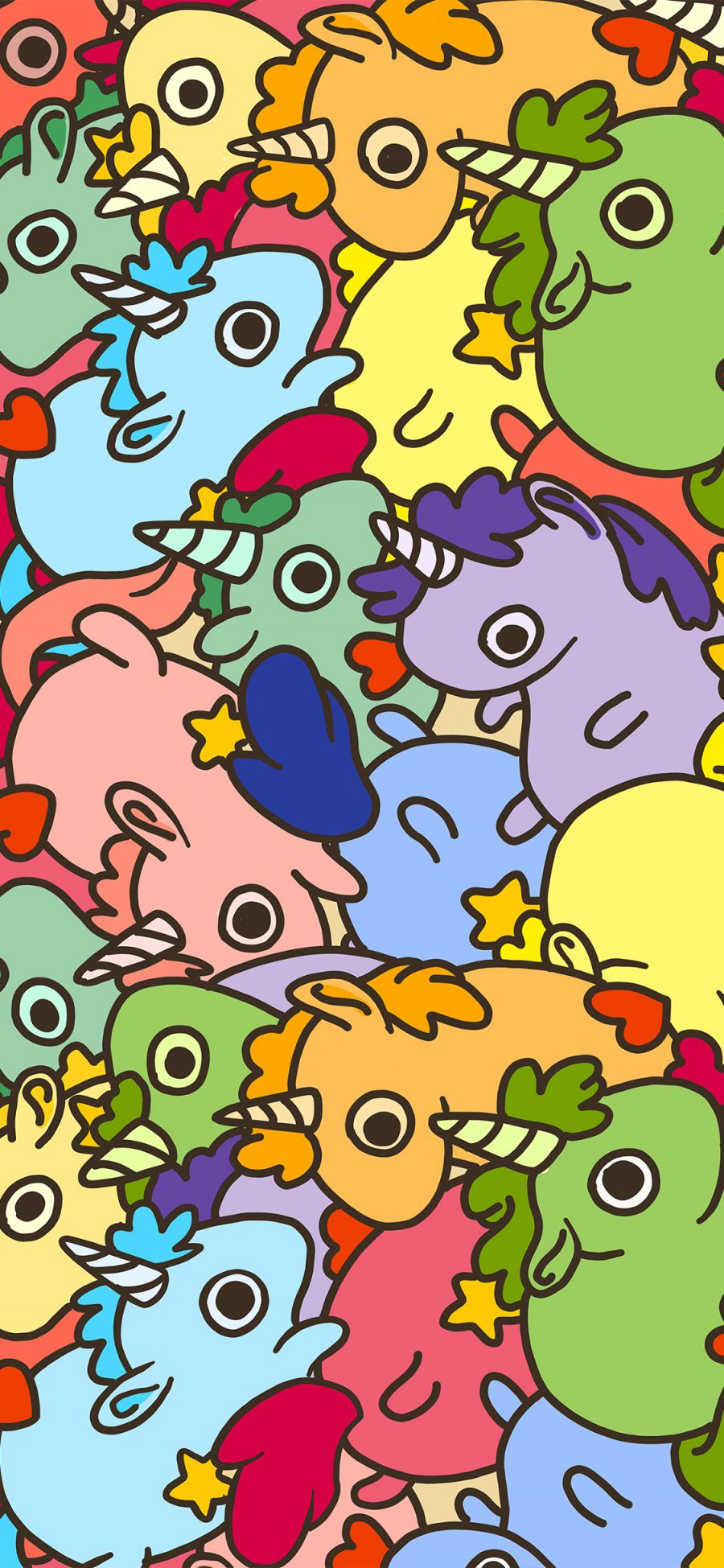 [2436×1125]色彩 独角兽 密集 平铺 苹果手机动漫壁纸图片