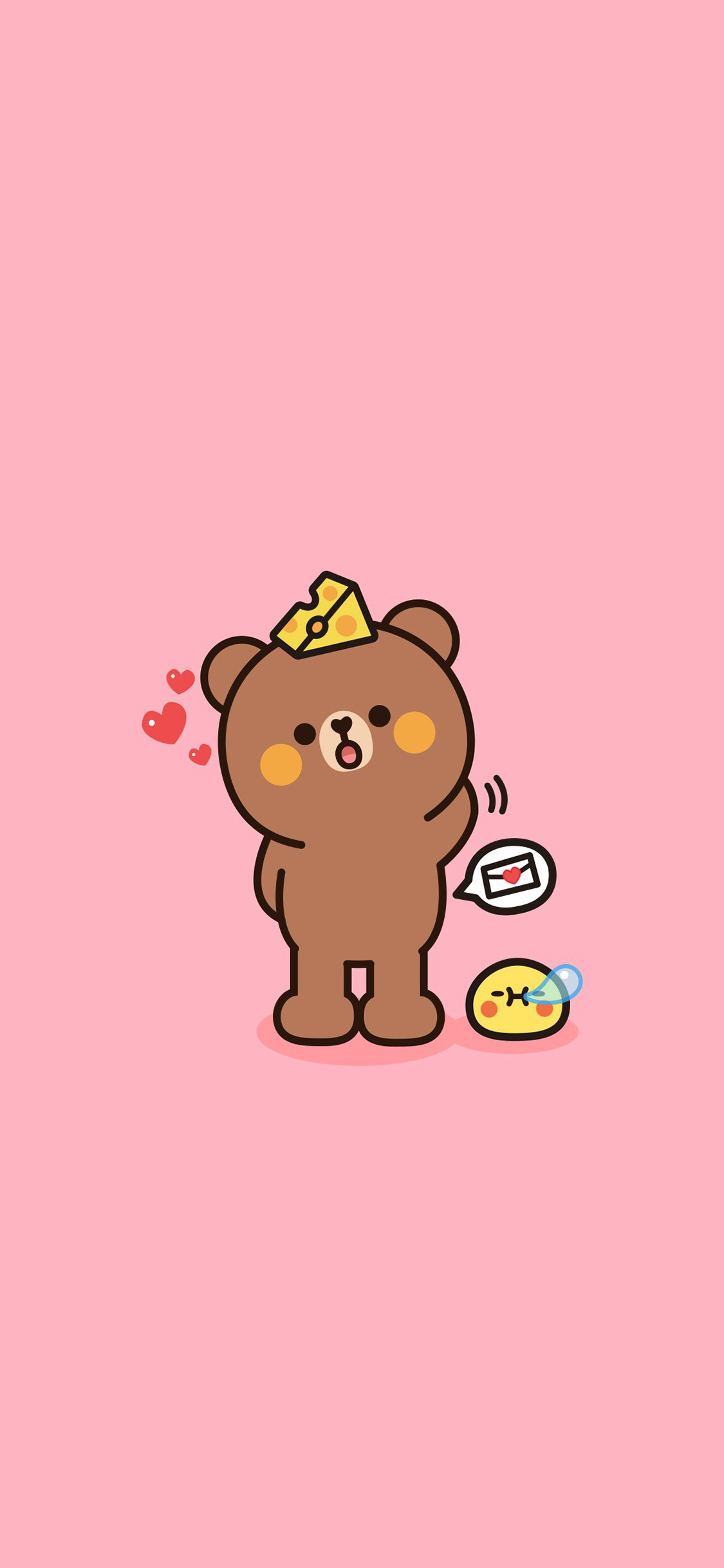 [2436×1125]芝士熊 粉色 爱心 苹果手机动漫壁纸图片
