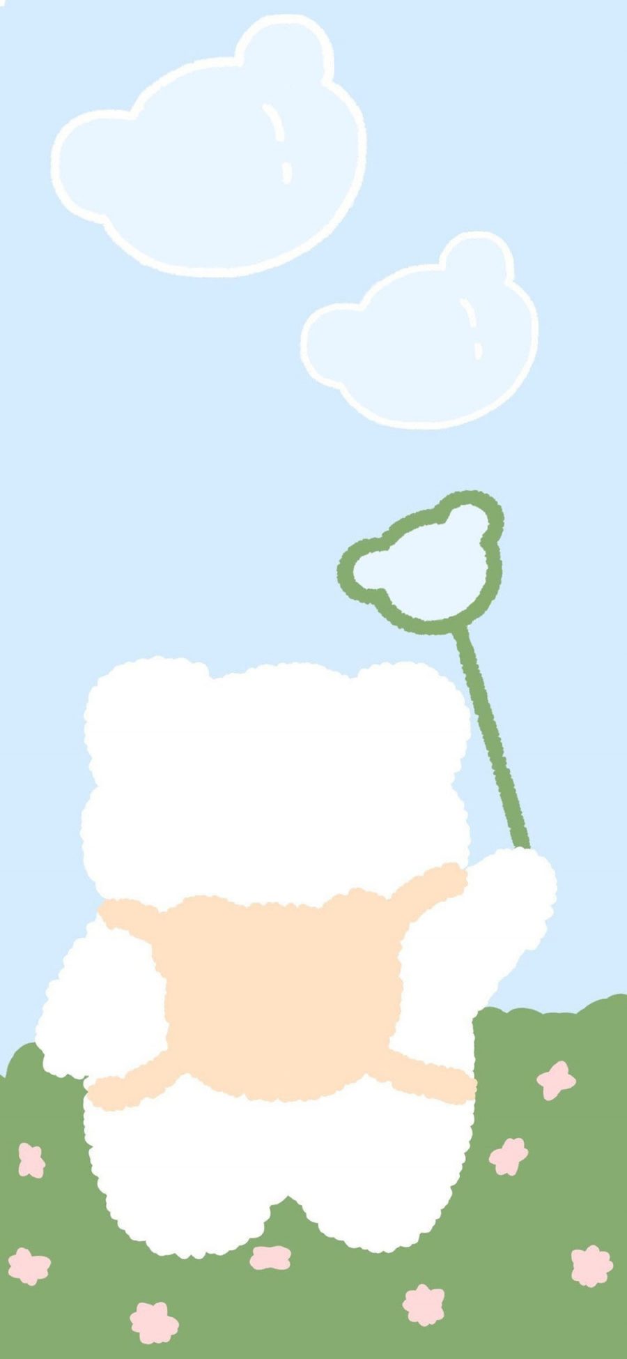 [2436×1125]草地 卡通 小熊 背影（取自微博：一只牧牧） 苹果手机动漫壁纸图片
