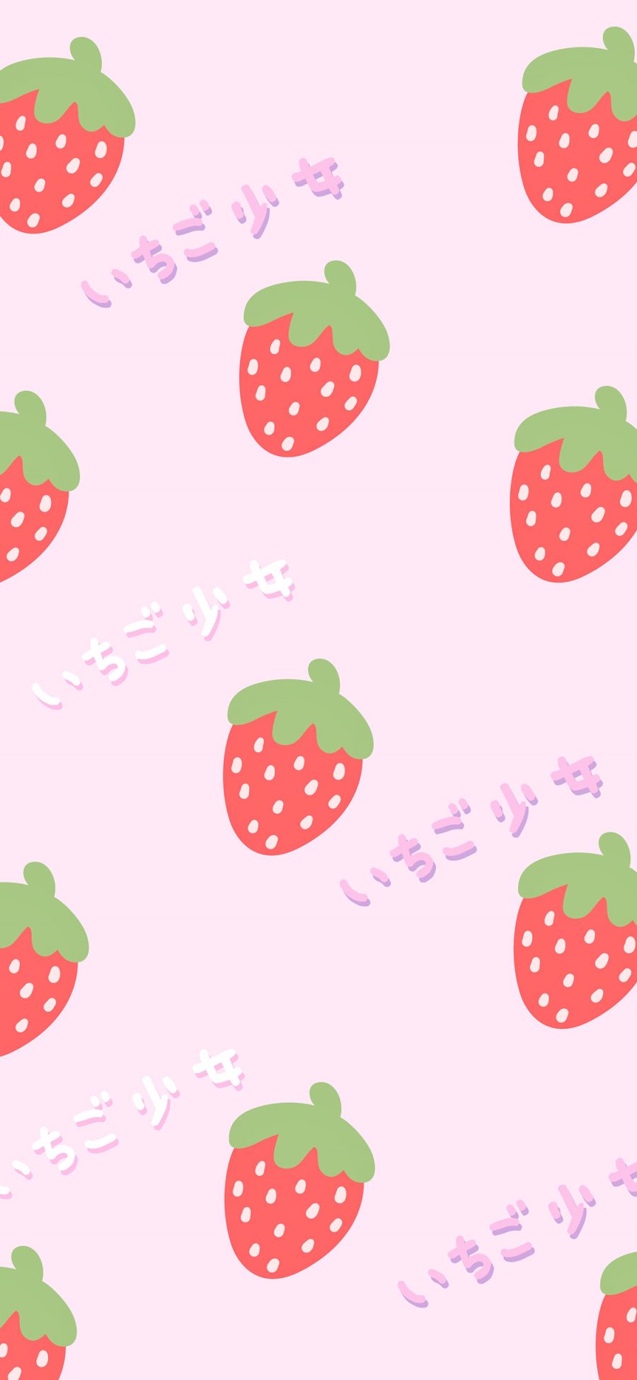 [2436×1125]草莓 少女 平铺 粉色 苹果手机动漫壁纸图片