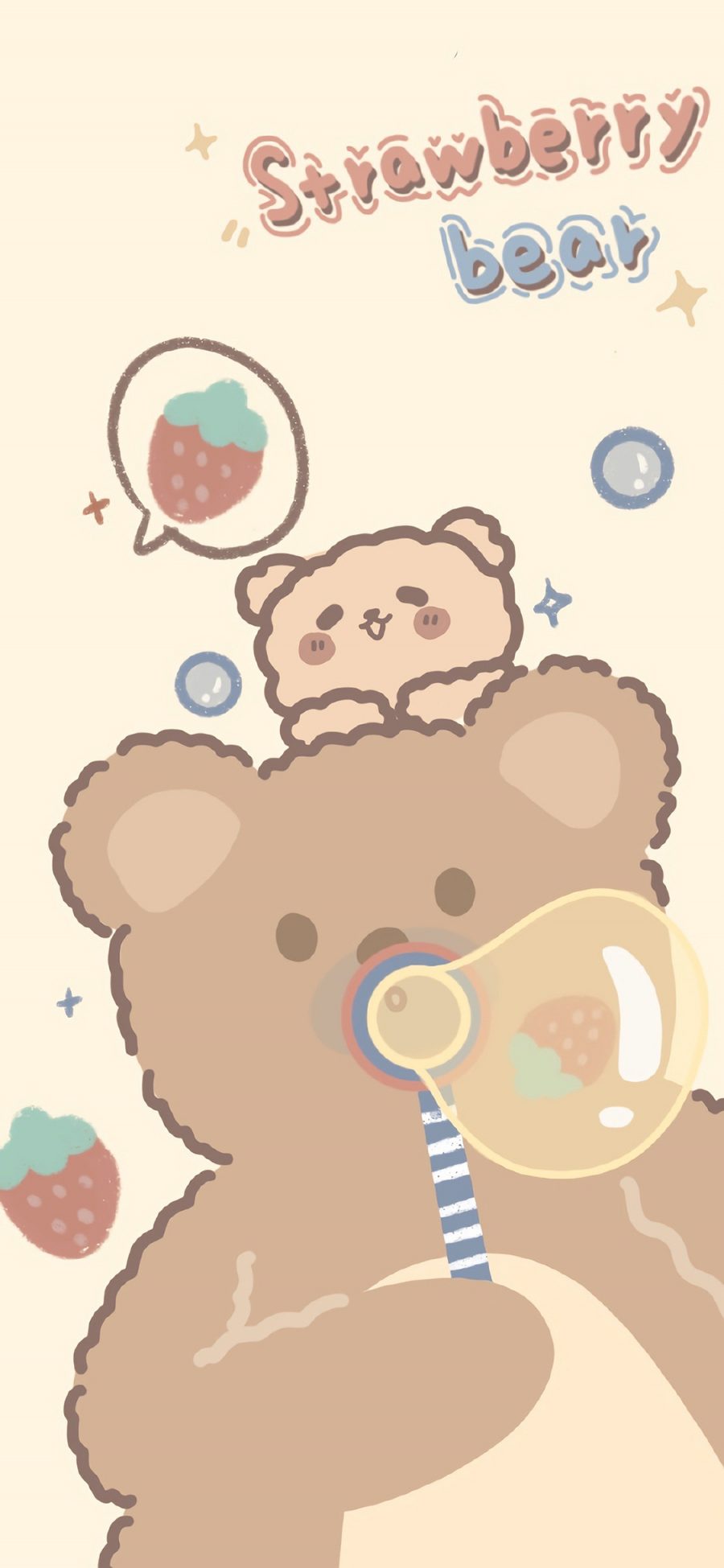 [2436×1125]草莓熊 吹泡泡 卡通 可爱 苹果手机动漫壁纸图片