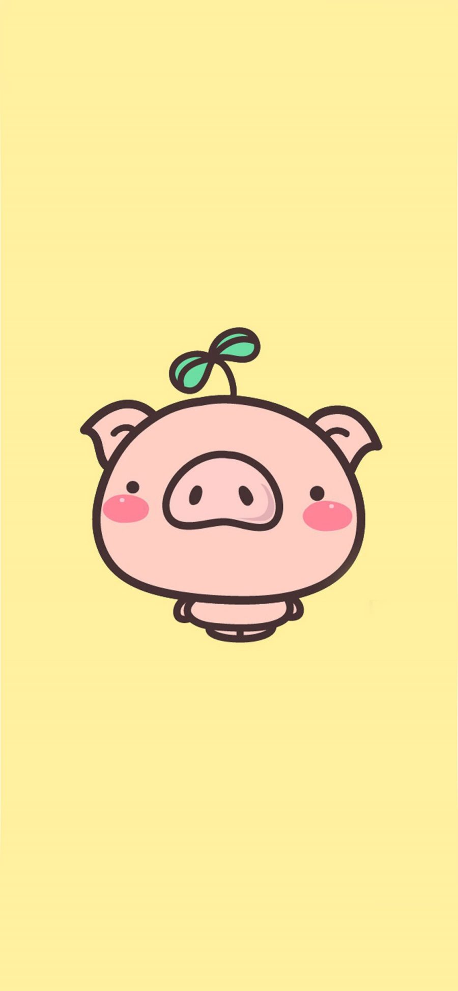[2436×1125]萌 手绘 大头 黄色 猪 苹果手机动漫壁纸图片