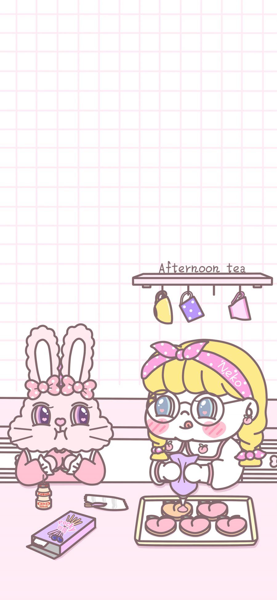 [2436×1125]萌咔便利店 小女孩 兔子 甜点 苹果手机动漫壁纸图片