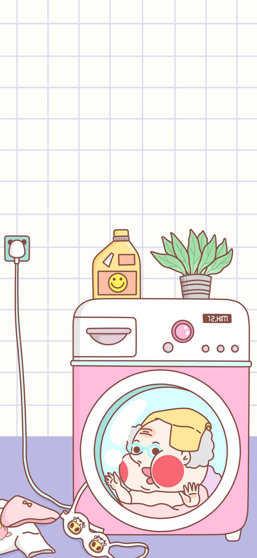 [2436×1125]萌咔便利店 洗衣机 老头 卡通 苹果手机动漫壁纸图片