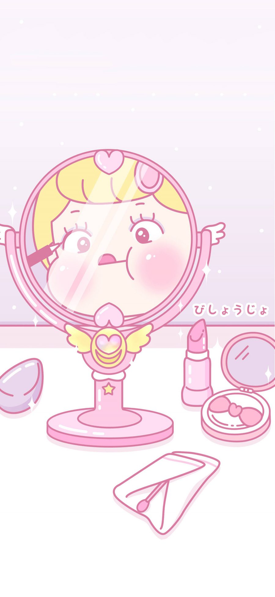 [2436×1125]萝莉 卡通 粉色系 画眼线 苹果手机动漫壁纸图片