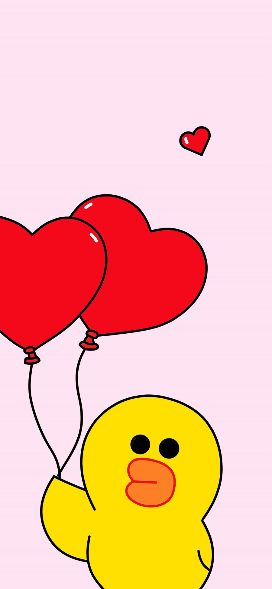 [2436×1125]萨莉鸡 卡通 爱心气球 linefriends 粉色 苹果手机动漫壁纸图片