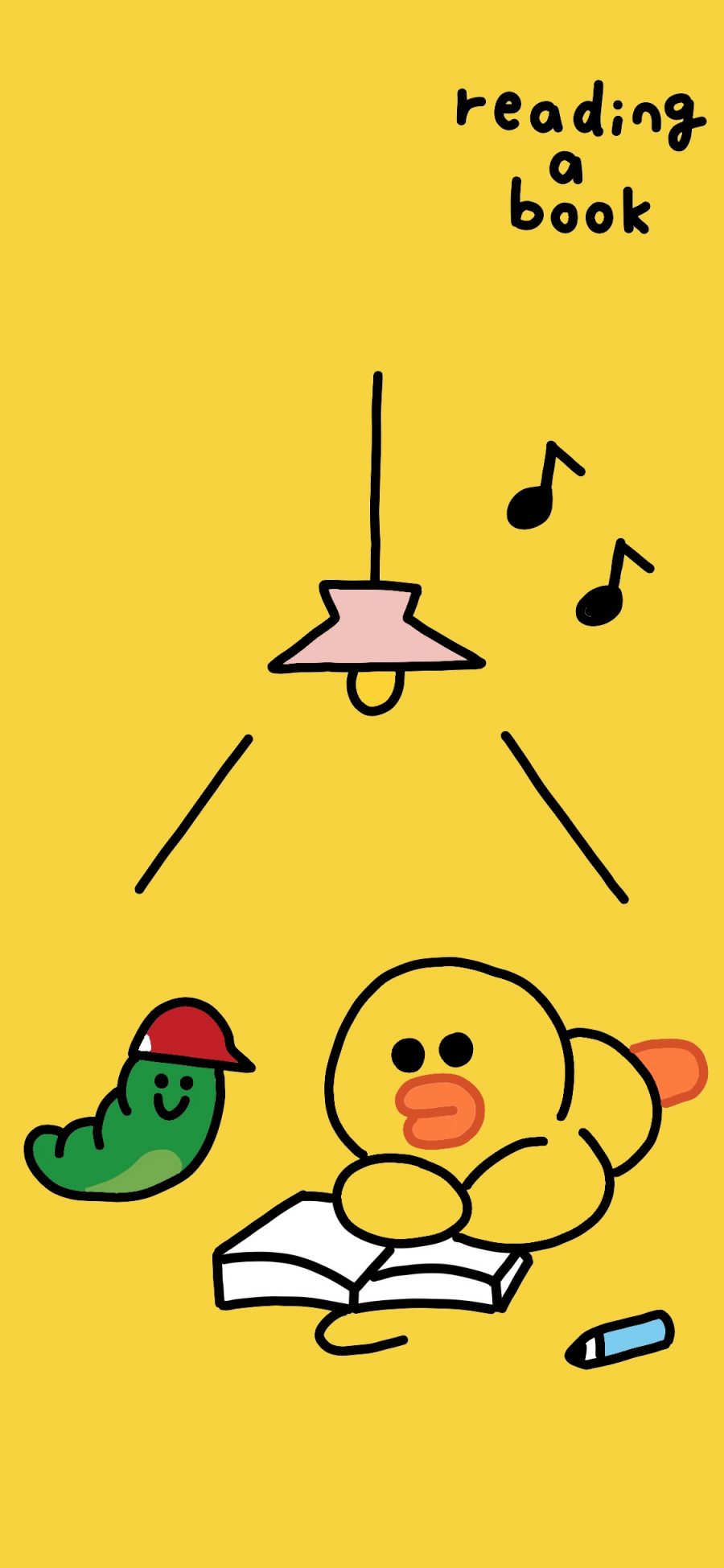 [2436×1125]萨莉鸡 黄色 动画 linefriends 看书 苹果手机动漫壁纸图片