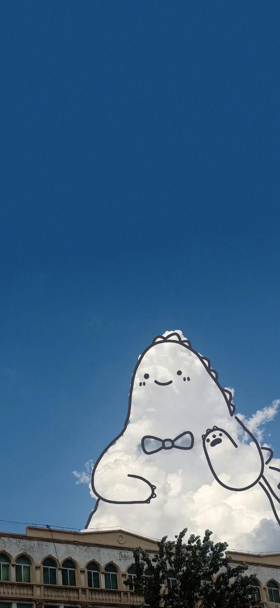 [2436×1125]蓝天 白云 绘画 小怪兽 可爱 苹果手机动漫壁纸图片