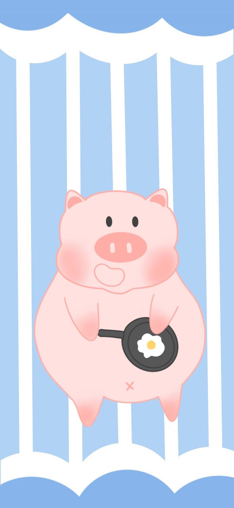 [2436×1125]蓝色 条纹 卡通 猪猪 煎蛋 苹果手机动漫壁纸图片