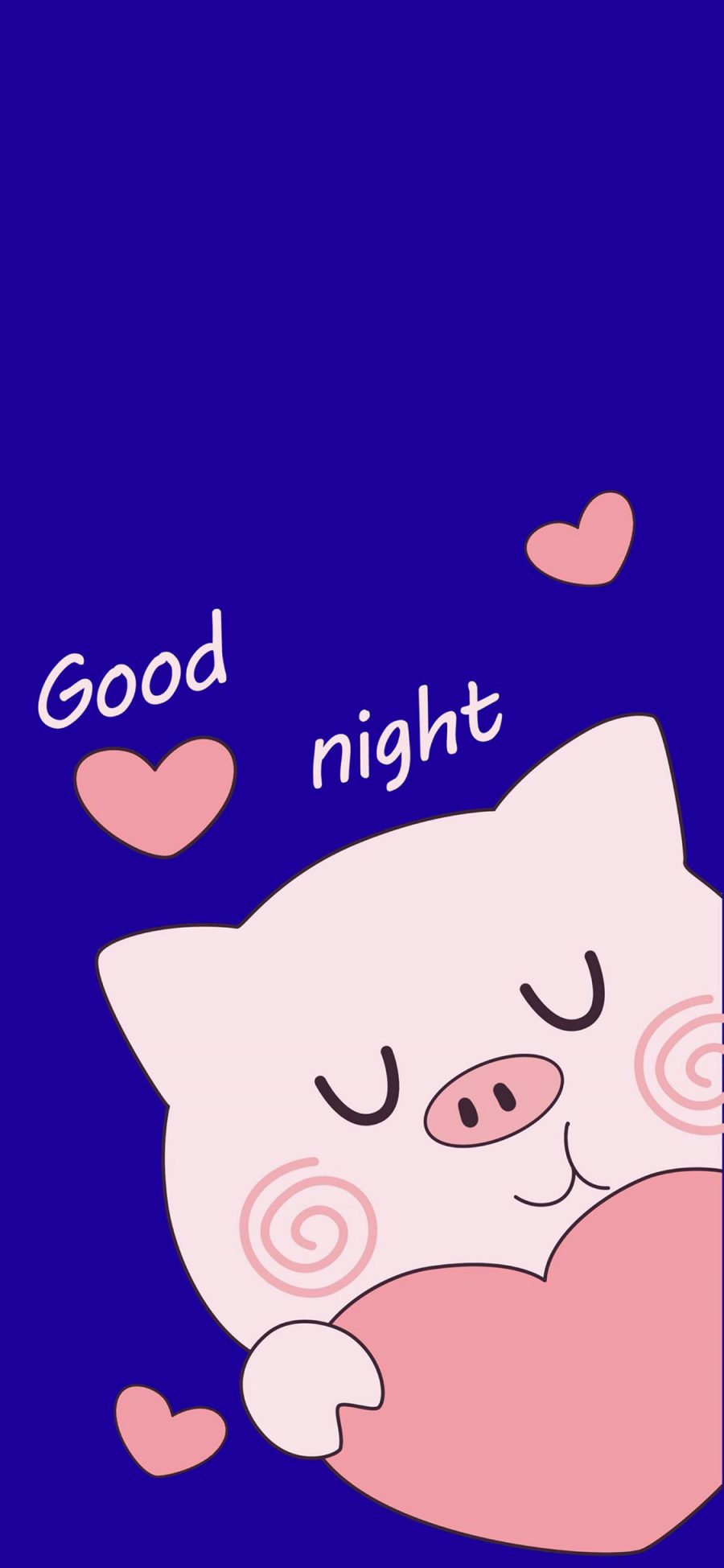 [2436×1125]蓝色背景 卡通 猪猪 爱心 good night 苹果手机动漫壁纸图片