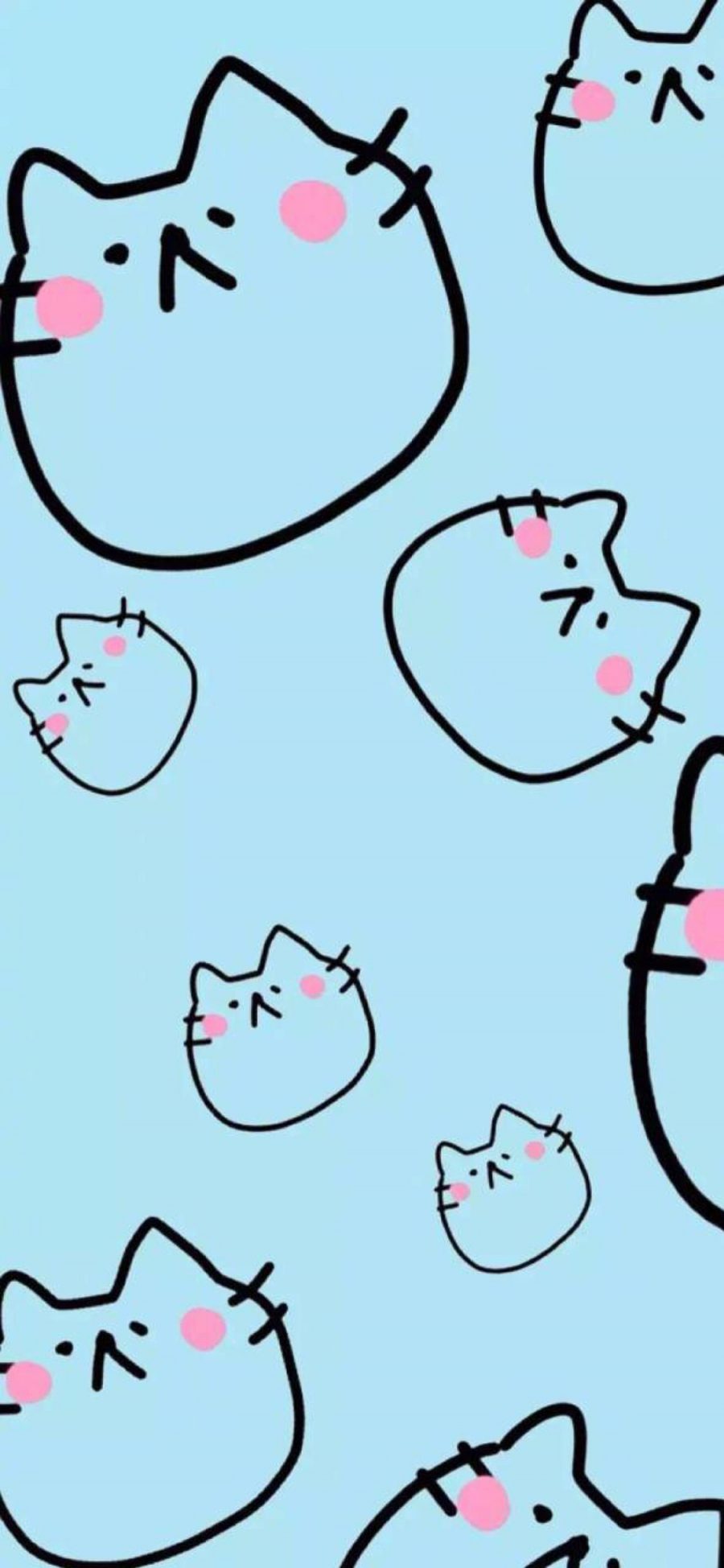 [2436×1125]蓝色背景 卡通 猫咪头 可爱 苹果手机动漫壁纸图片