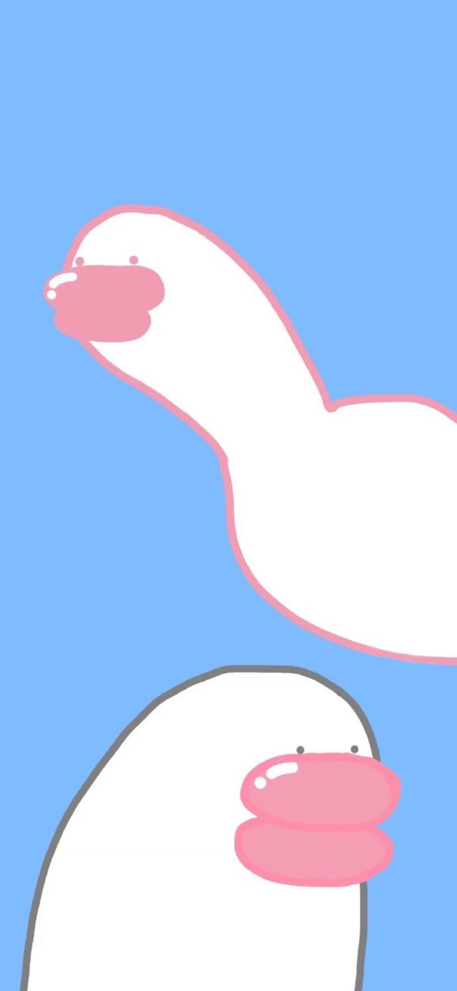 [2436×1125]蓝色背景 卡通 萌物 粉色嘴巴 苹果手机动漫壁纸图片