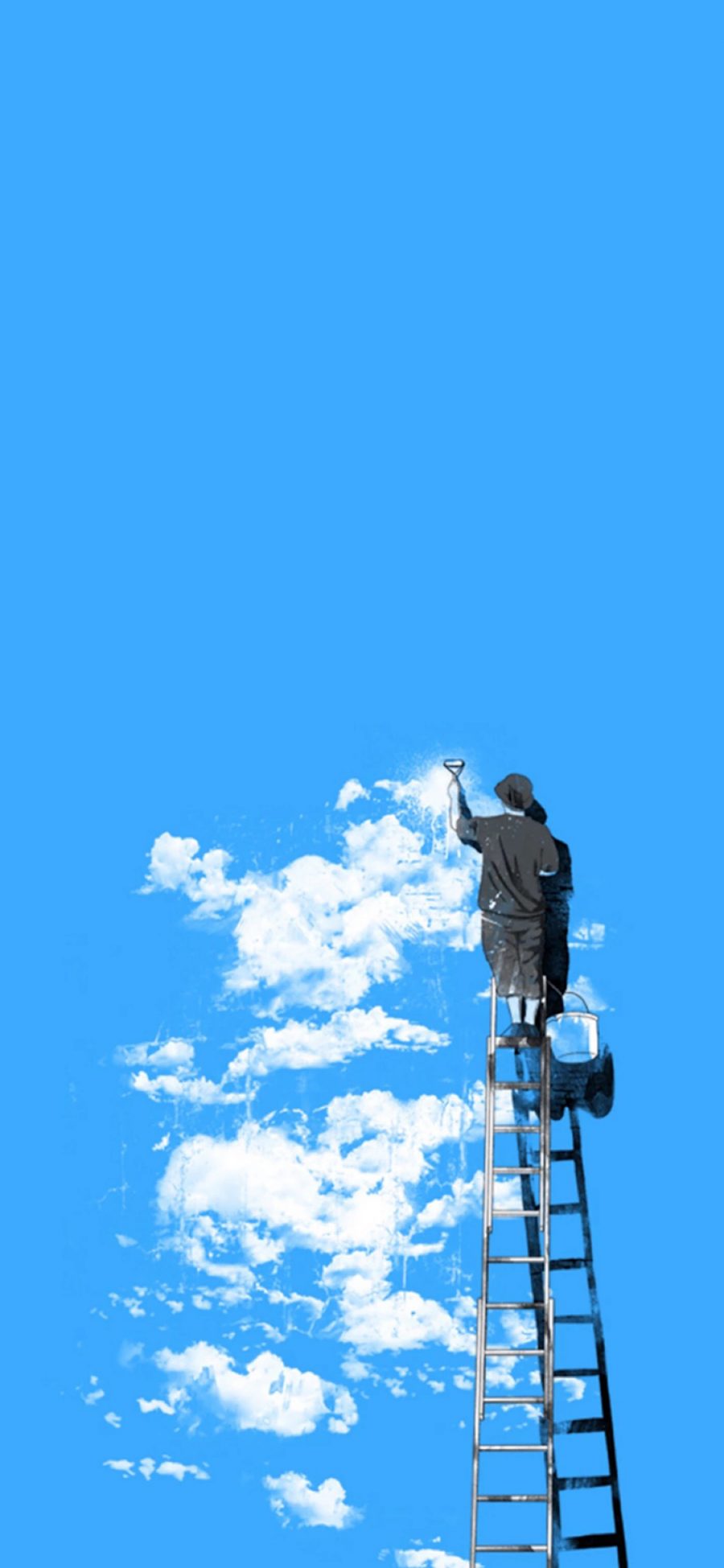 [2436×1125]蓝色背景 小人 油漆 蓝天 苹果手机动漫壁纸图片