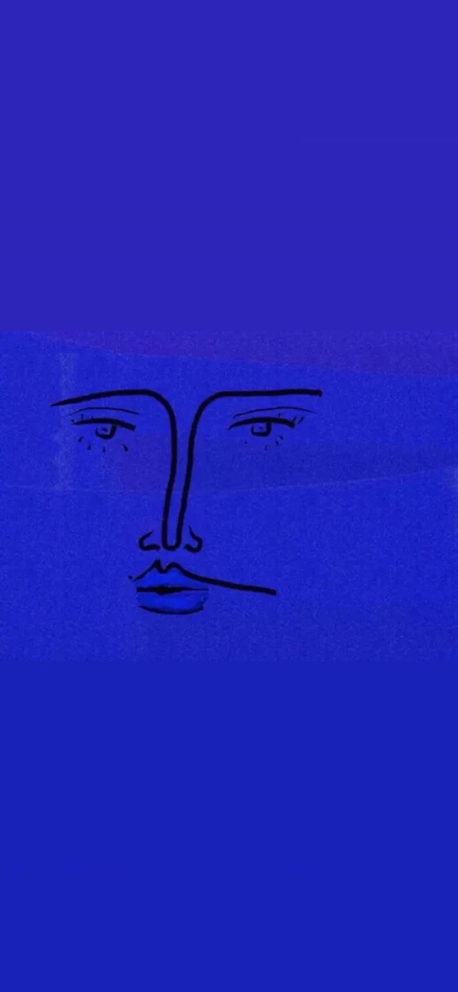[2436×1125]蓝色背景 简笔画 表情 苹果手机动漫壁纸图片
