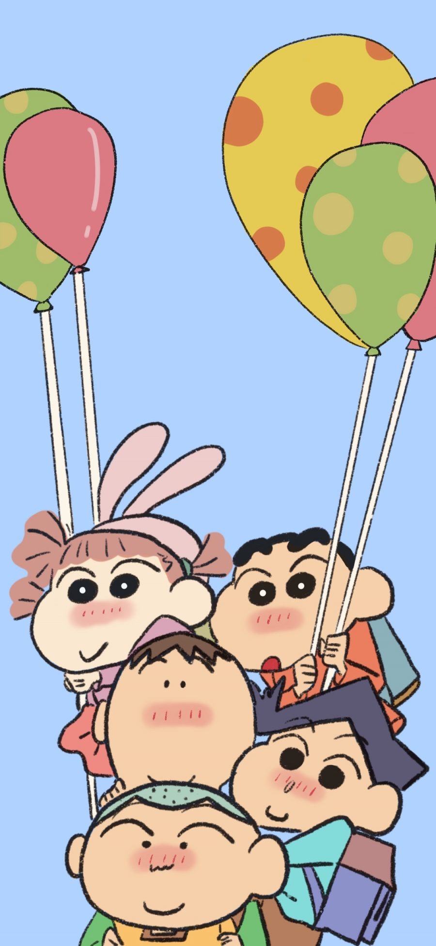 [2436×1125]蜡笔小新 气球 动画 同学们 苹果手机动漫壁纸图片