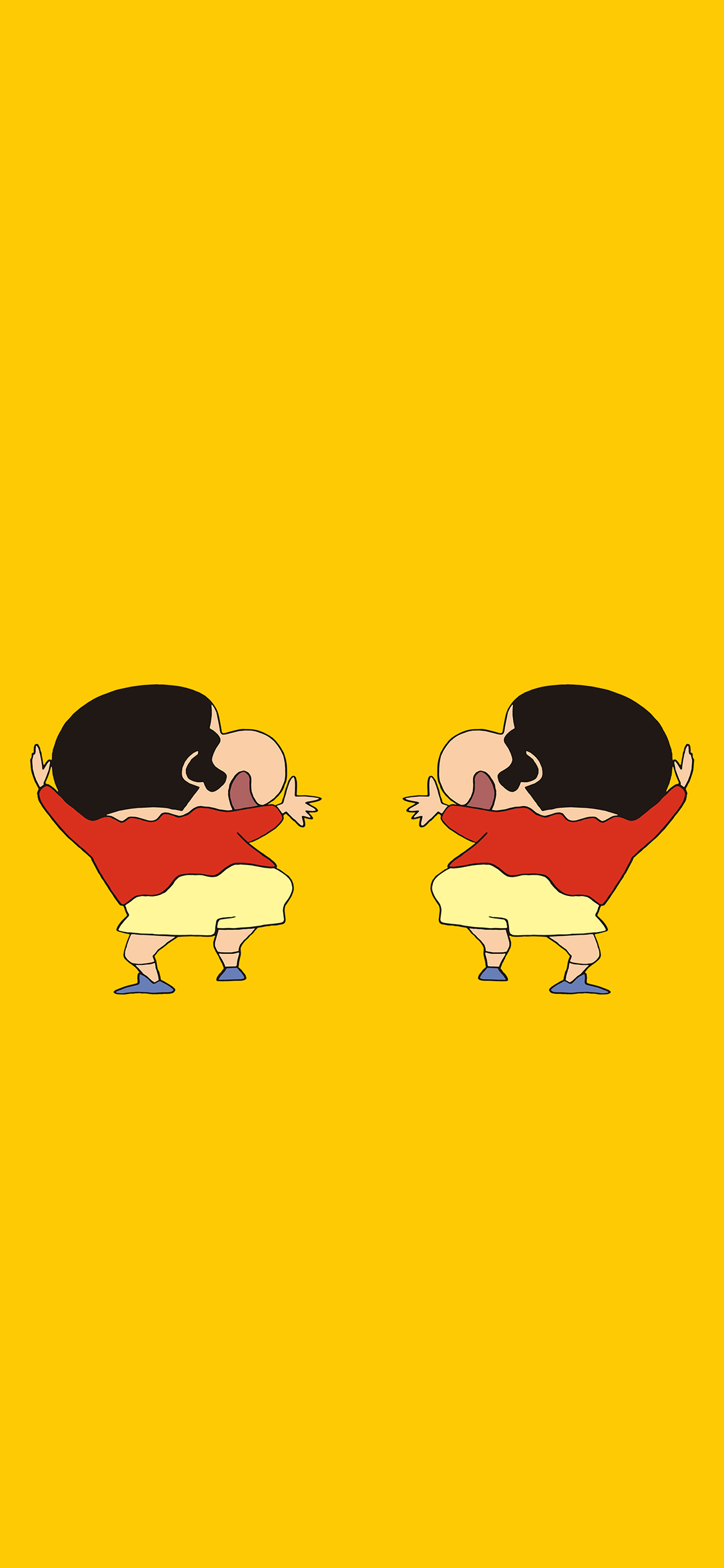 [2436×1125]蜡笔小新 黄色 扭屁股 动画 背影 苹果手机动漫壁纸图片