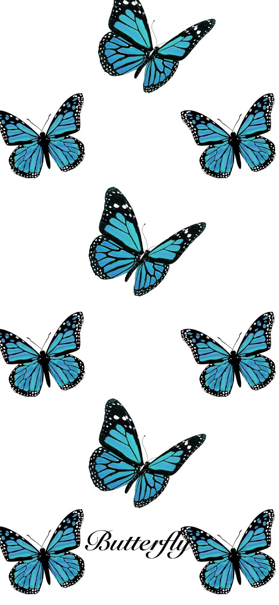 [2436×1125]蝴蝶 元素 蓝色 平铺（取自微博：G195） 苹果手机动漫壁纸图片