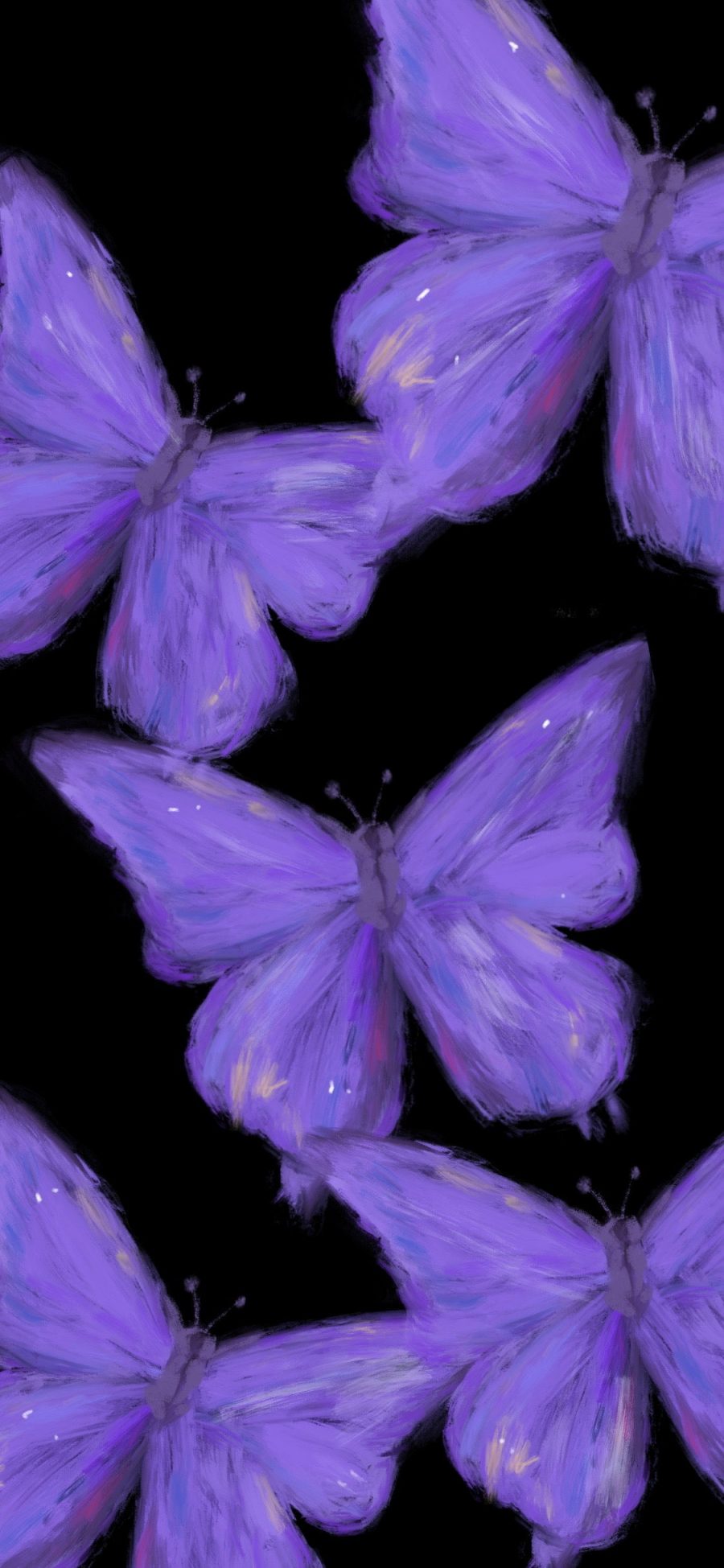 [2436×1125]蝴蝶 紫色 平铺 元素（取自微博：寒夏至） 苹果手机动漫壁纸图片