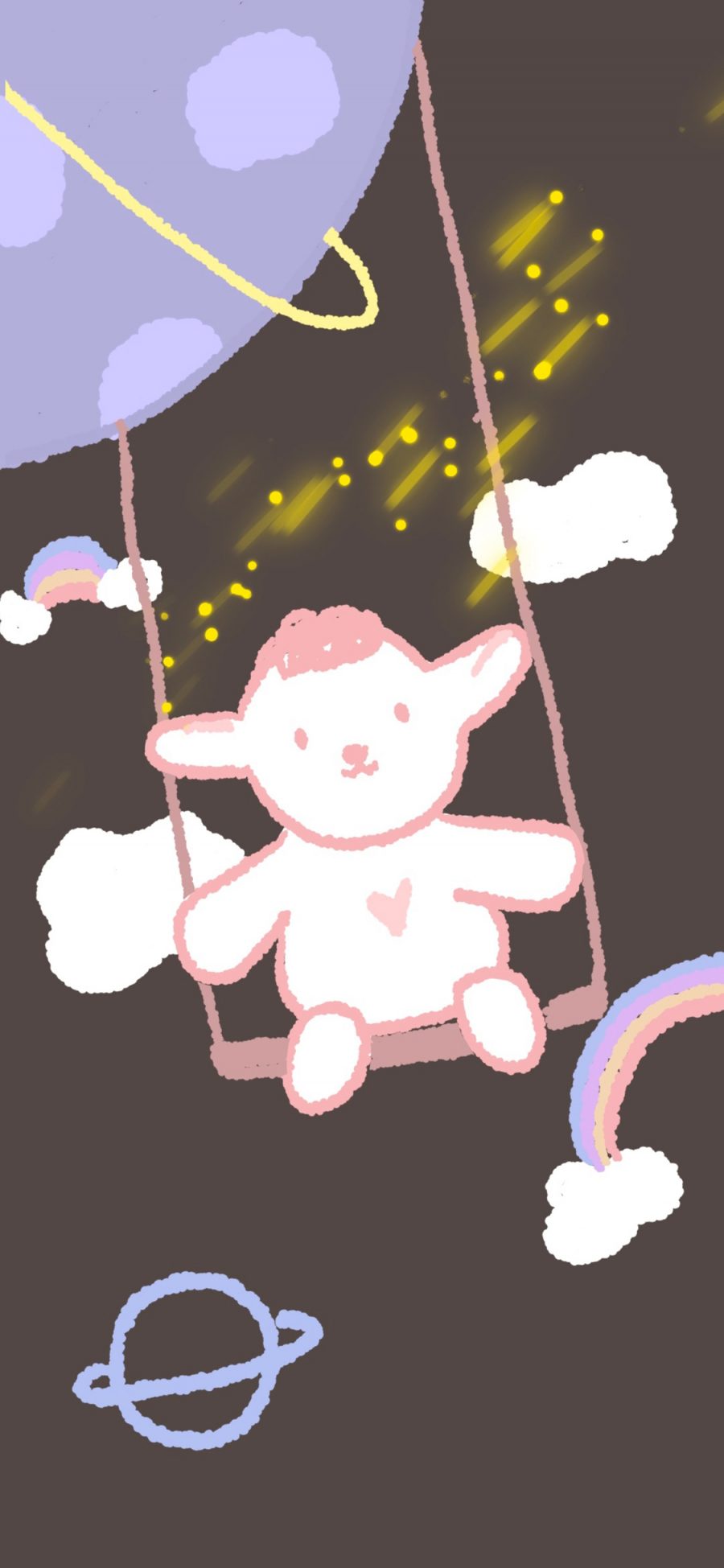 [2436×1125]行星 小羊 荡秋千  彩虹 苹果手机动漫壁纸图片