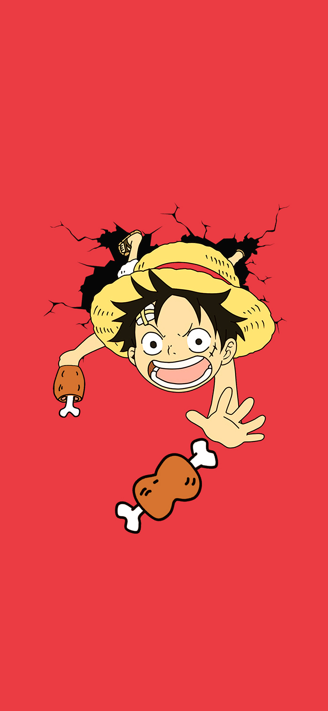 [2436×1125]路飞 红色 骨头 海贼王 日本 漫画 苹果手机动漫壁纸图片