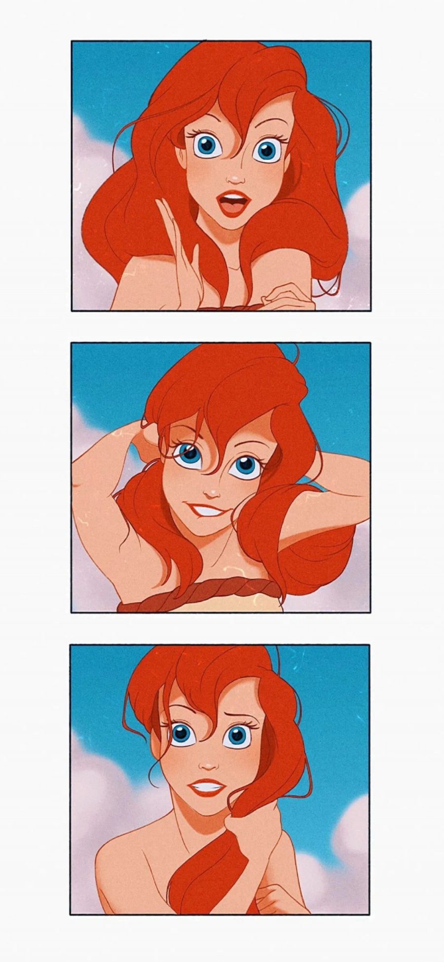 [2436×1125]迪士尼 人鱼公主 红发 分屏 苹果手机动漫壁纸图片