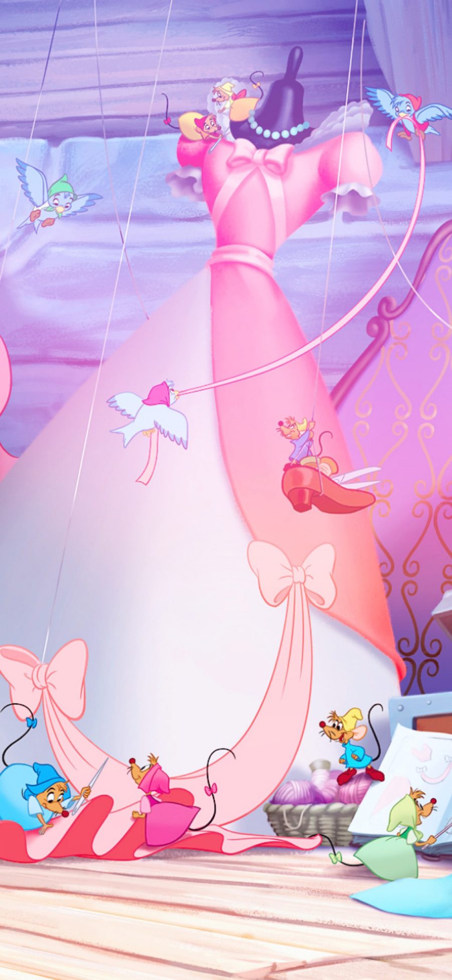 [2436×1125]迪士尼 灰姑娘 童话 公主裙 老鼠 苹果手机动漫壁纸图片