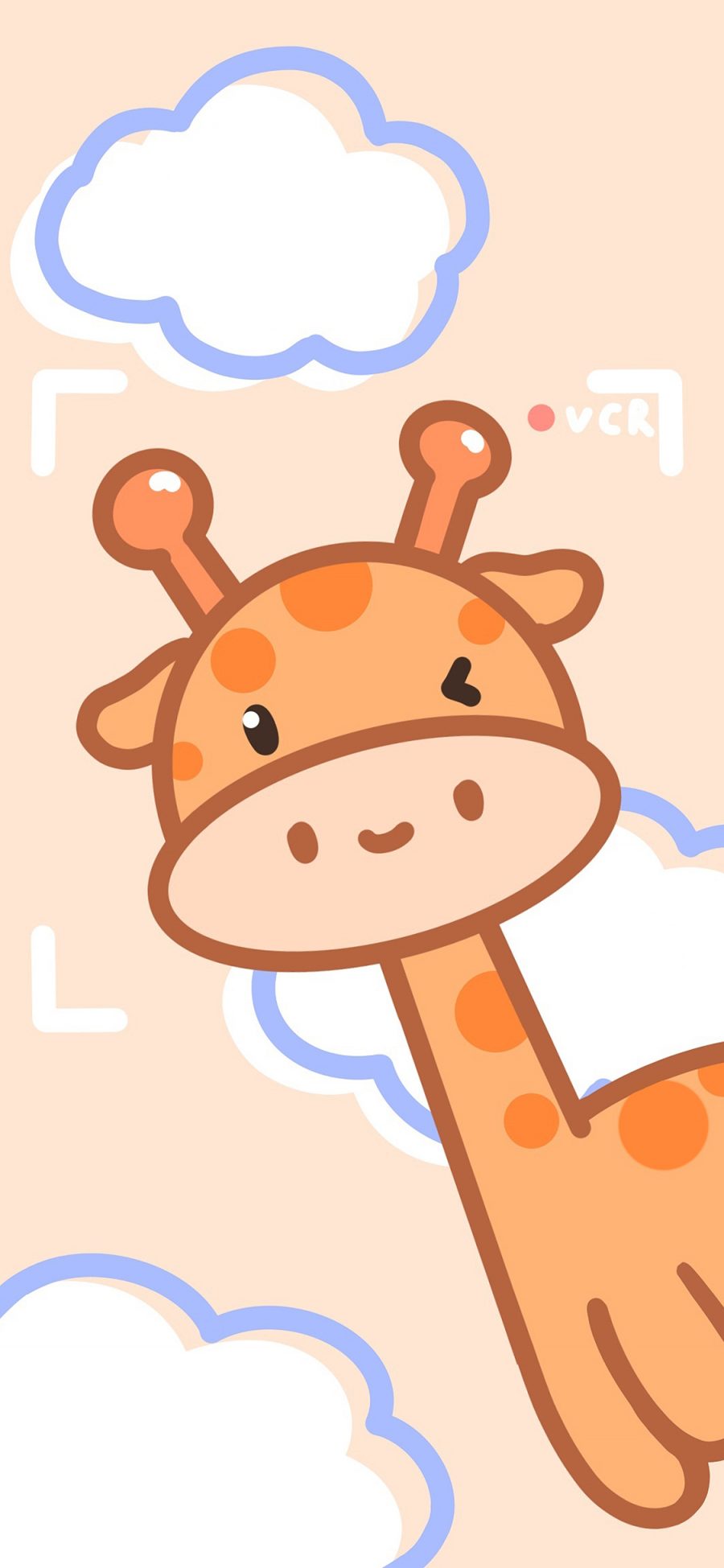 [2436×1125]长颈鹿 可爱 卡通 云朵 苹果手机动漫壁纸图片
