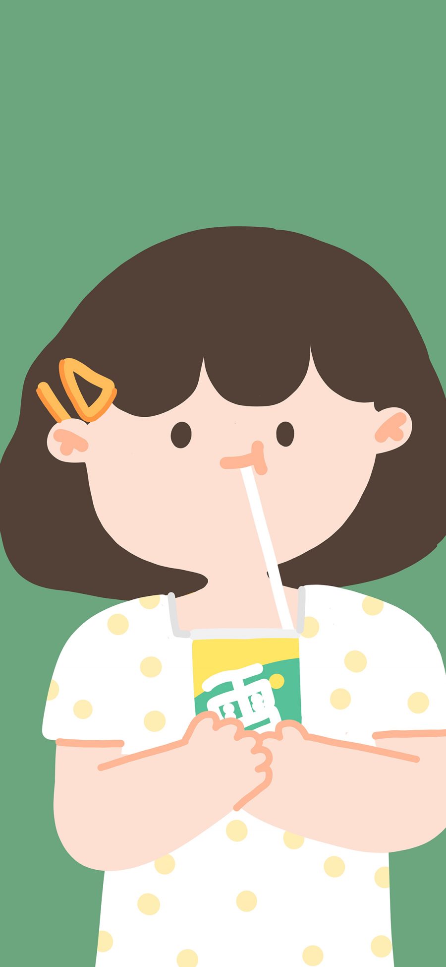 [2436×1125]雪碧 小女孩 绿色 饮料 吸管 苹果手机动漫壁纸图片