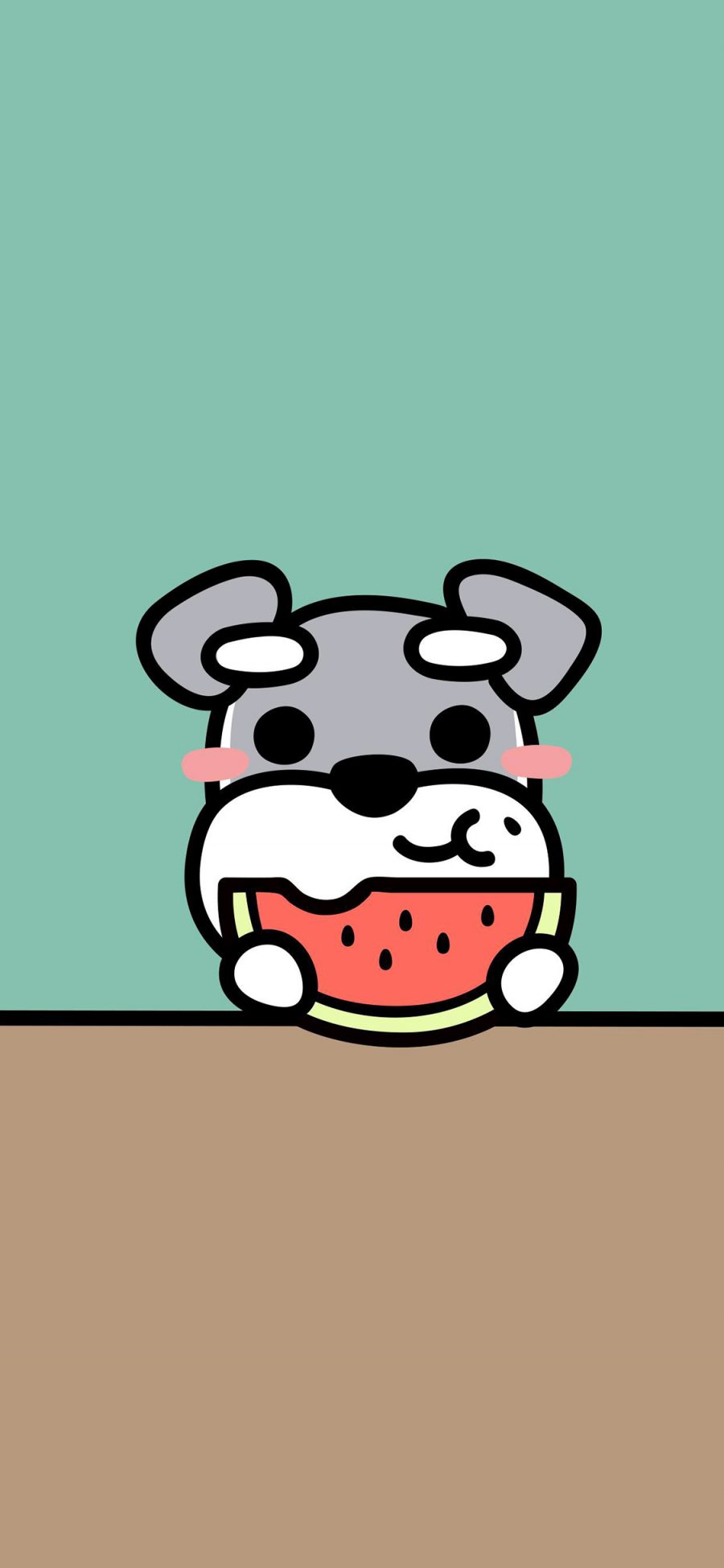 [2436×1125]雪纳瑞 狗 犬 卡通 可爱 吃西瓜 苹果手机动漫壁纸图片