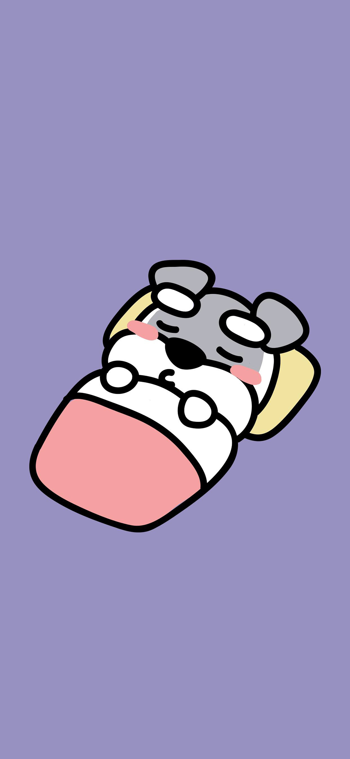 [2436×1125]雪纳瑞 狗 犬 卡通 可爱 睡觉 苹果手机动漫壁纸图片