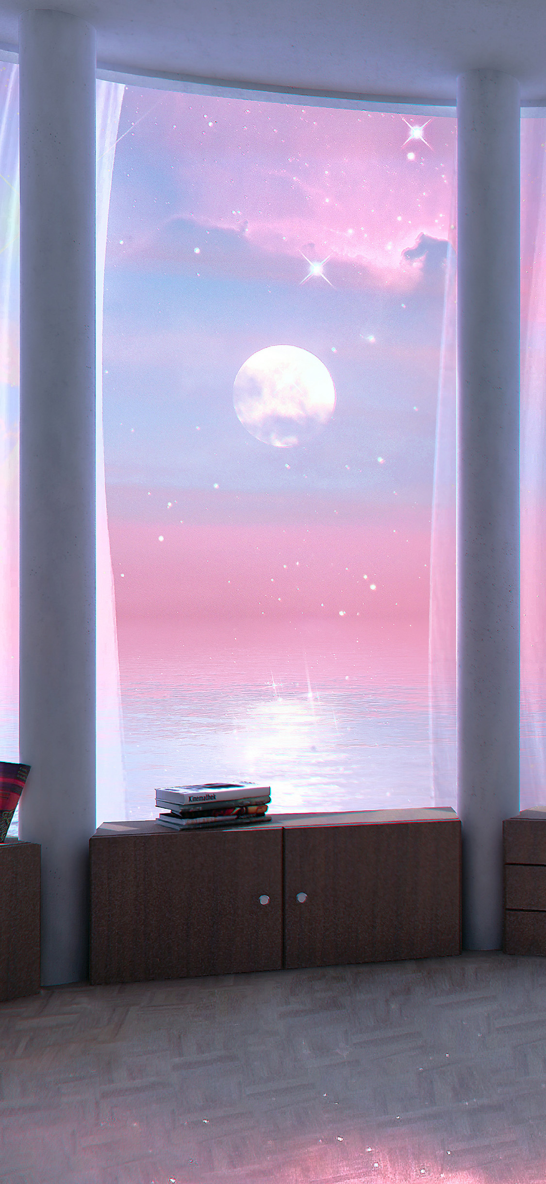 [2436×1125]风景 插图 粉色 浪漫 星星 苹果手机动漫壁纸图片