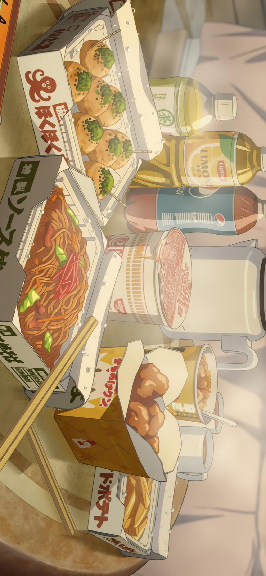 [2436×1125]食物 漫画 面条 章鱼小丸子 饮料 方便面 苹果手机动漫壁纸图片